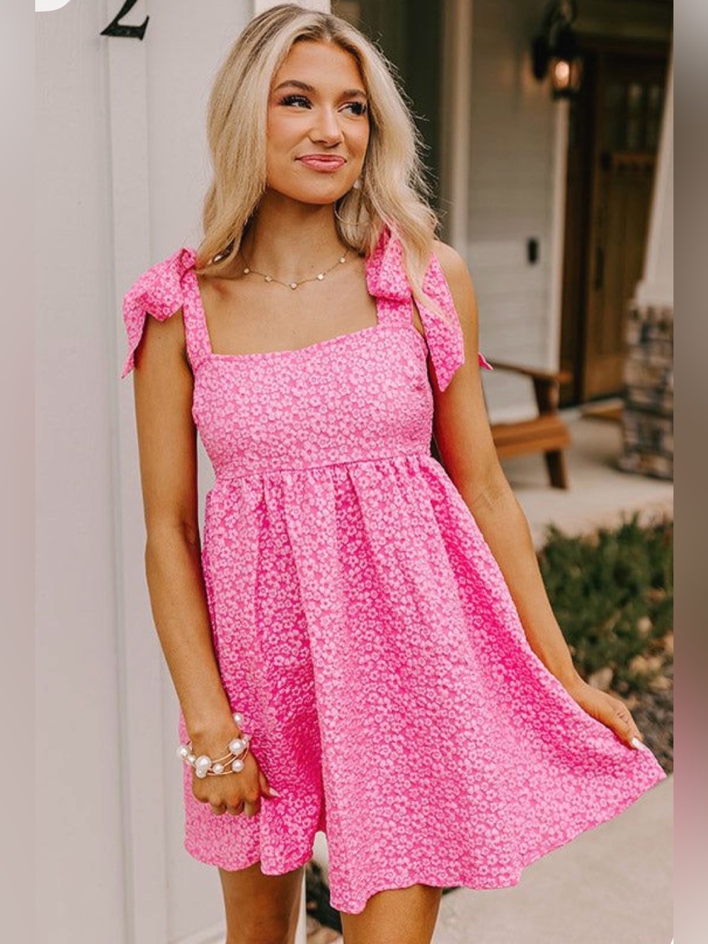 Pink Floral Tie-Shoulder Dress
